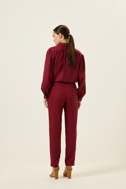 Calça cambraia cós fivela vinho tango