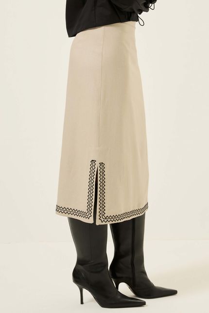 Saia linho bordado maria bonita bege opera