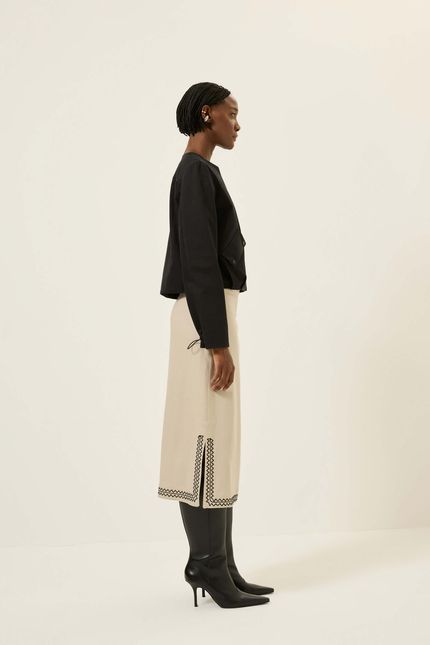 Saia linho bordado maria bonita bege opera