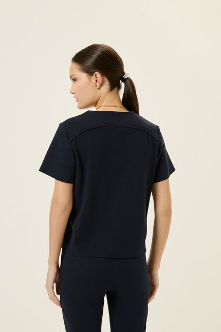 Blusa manga malha twill azul rock