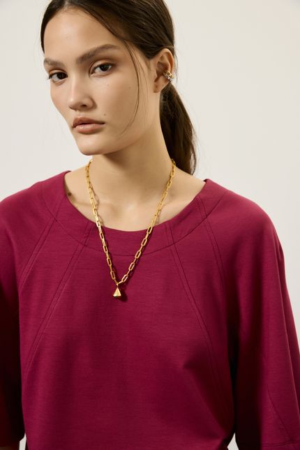 Blusa malha recorte cava rosa mambo