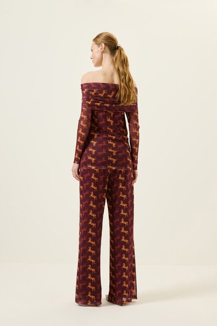 Blusa tule ombro rodeio vinho tango