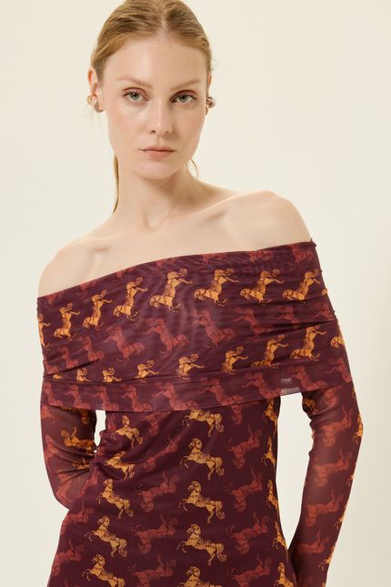 Blusa tule ombro rodeio vinho tango