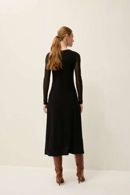 Vestido malha detalhe tule preto