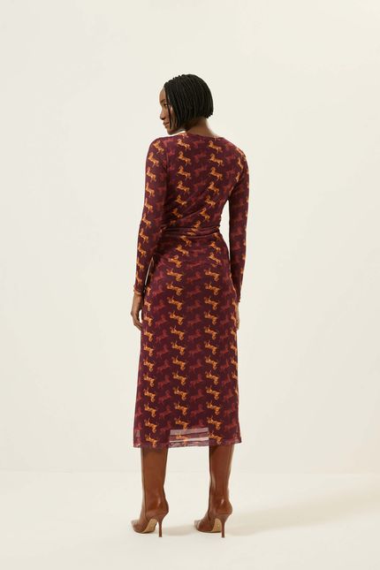 Vestido tule franzido rodeio vinho tango