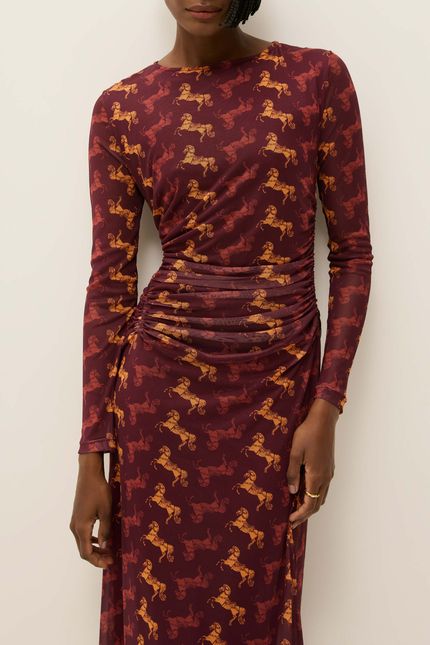 Vestido tule franzido rodeio vinho tango