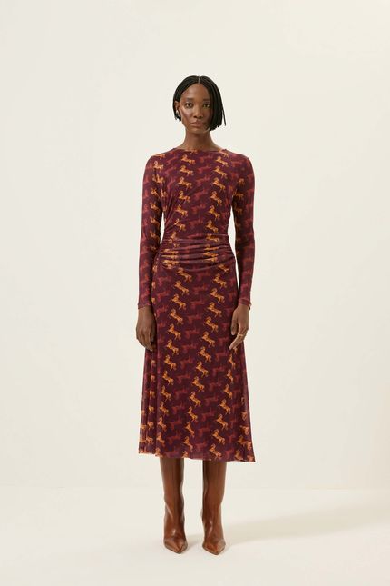 Vestido tule franzido rodeio vinho tango