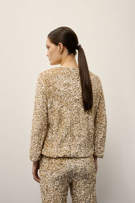 Blusa veludo velvet paetê bege regional