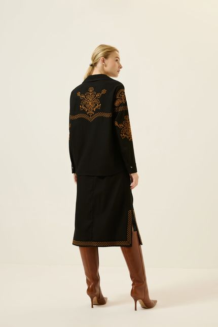 Camisa linho bordado maria bonita preto