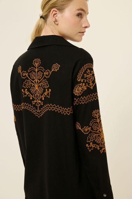 Camisa linho bordado maria bonita preto