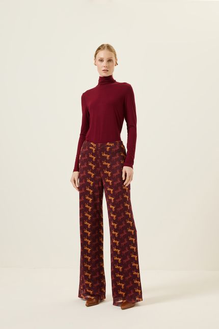 Calça pantalona tule rodeio vinho tango