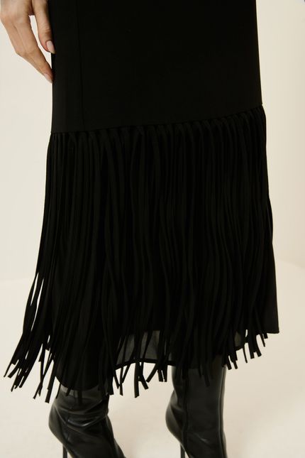 Saia crepe franja viés preto