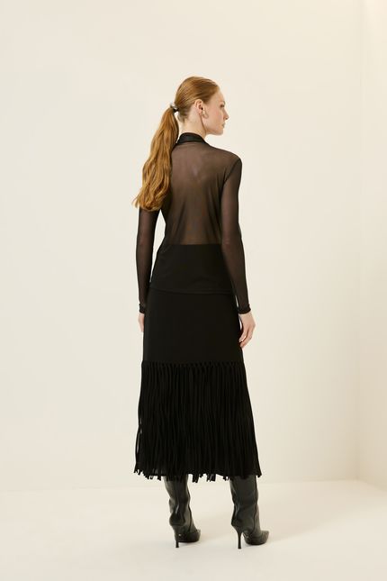 Blusa básica gola tule preto
