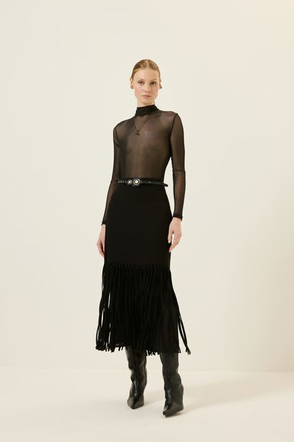 Blusa básica gola tule preto