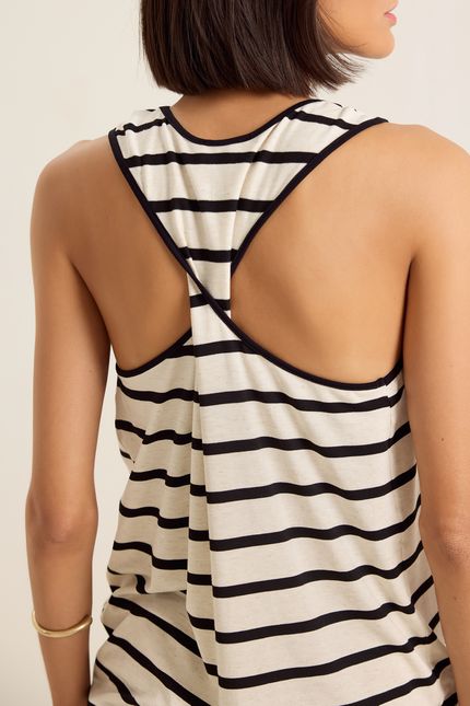 Blusa malha listra linho torção bege natural