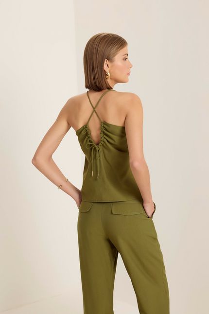 Blusa cupro alças det metal verde mata