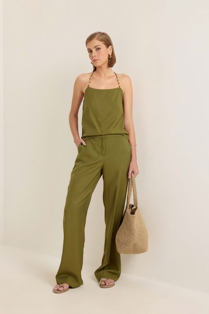 Blusa cupro alças det metal verde mata