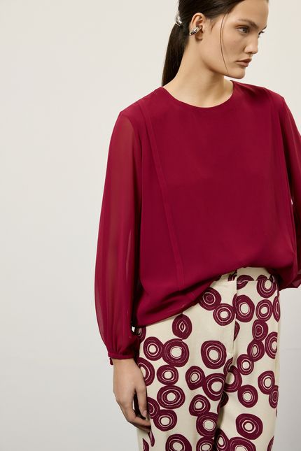 Blusa chiffon ml punho elástico rosa mambo