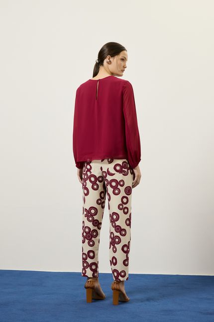 Blusa chiffon ml punho elástico rosa mambo