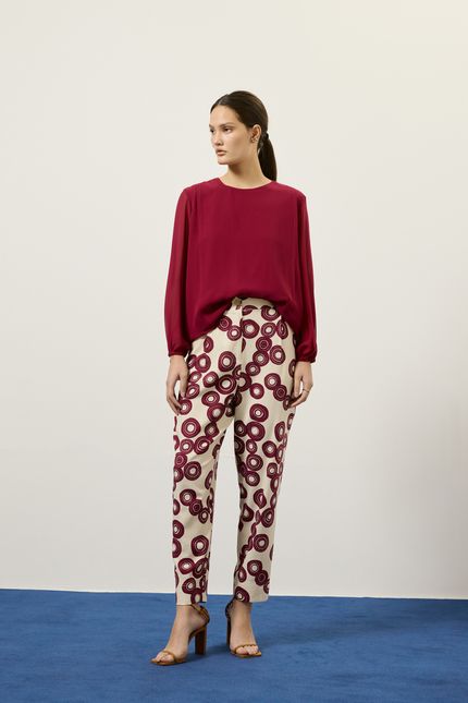 Blusa chiffon ml punho elástico rosa mambo