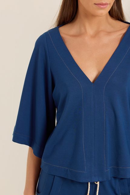 Blusa moletinho ampla mangão azul atlantico
