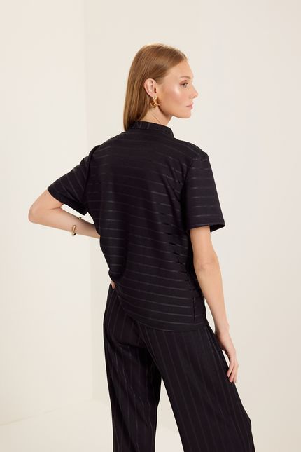 Blusa gola jersey listrado preto
