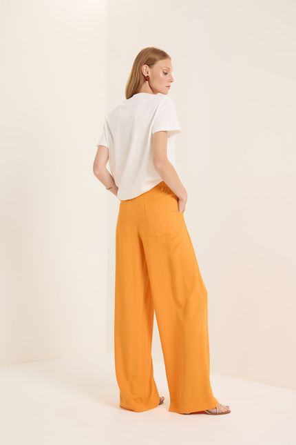 Calça viscolinho pantalona laranja sunset