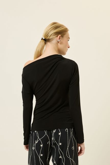 blusa ombro prega jersey preto