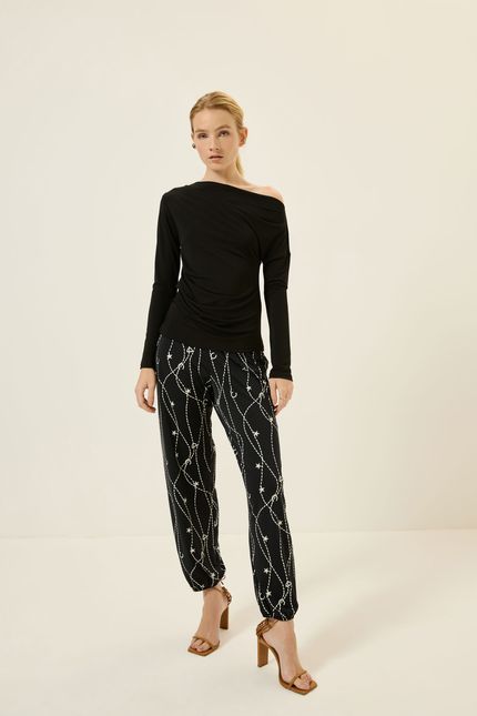 blusa ombro prega jersey preto