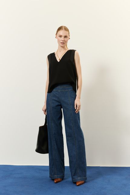 Blusa crepe det cava preto