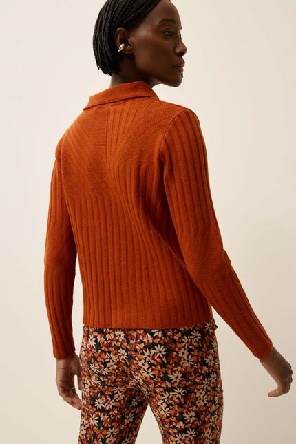 Blusa tricot polo mix pontos caramelo viola