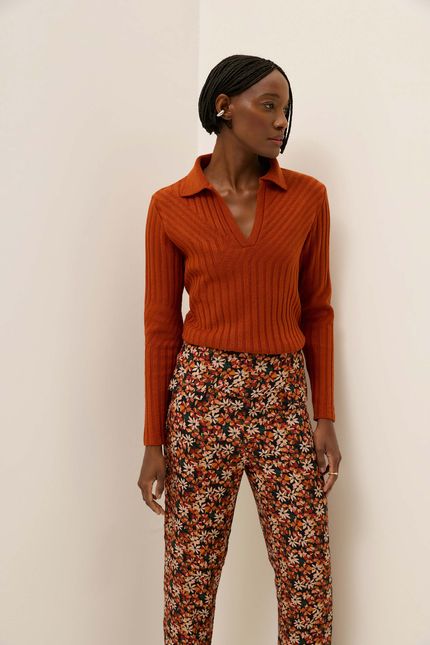Blusa tricot polo mix pontos caramelo viola