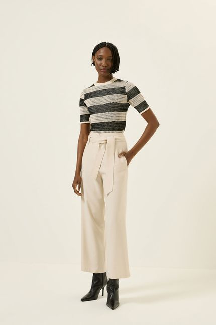 Blusa tricot mc jacquard listra off white com preto