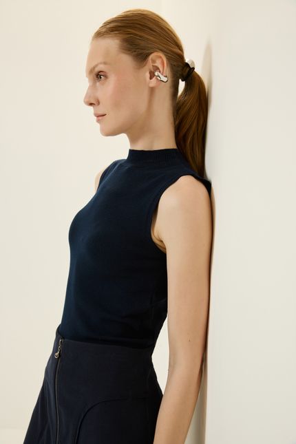 Blusa tricot sm gola alta azul rock