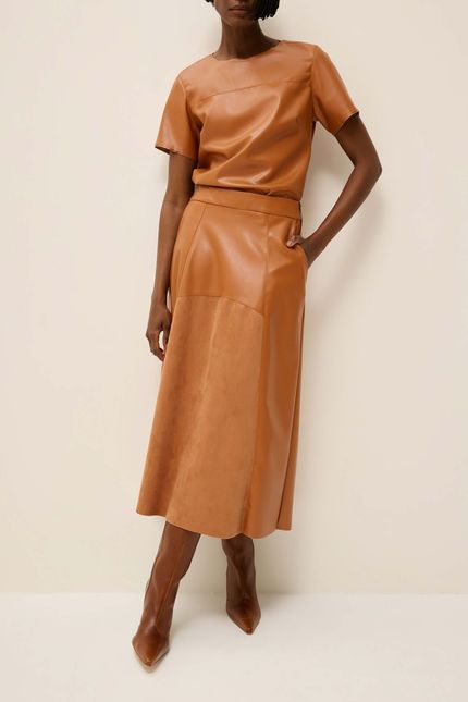Saia like leather midi  caramelo viola