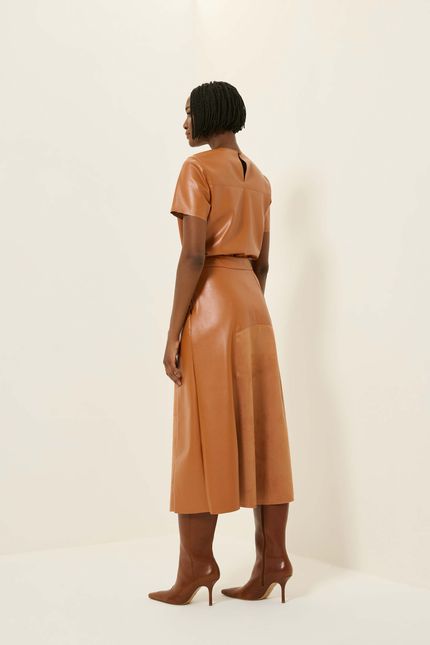 Saia like leather midi  caramelo viola