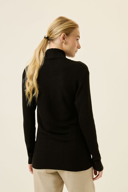 Blusa tricot mc canelada preto