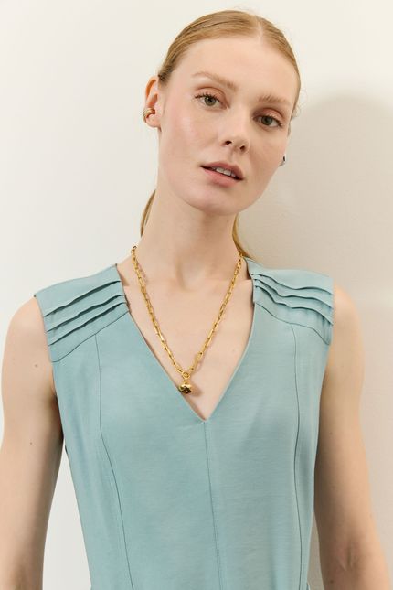 Vestido cupro ombro nervuras azul mpb
