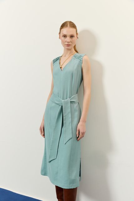 Vestido cupro ombro nervuras azul mpb