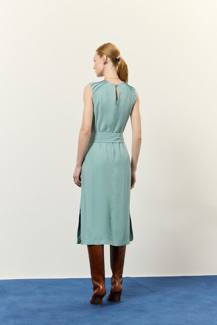 Vestido cupro ombro nervuras azul mpb