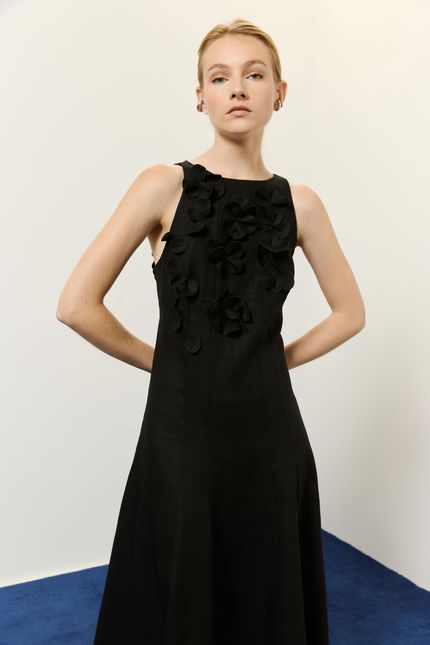 Vestido festa flores preto