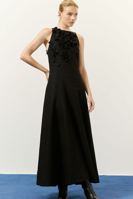 Vestido festa flores preto
