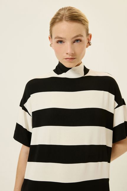 Vestido malha curto listrado preto com off white