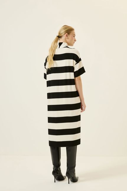 Vestido malha curto listrado preto com off white