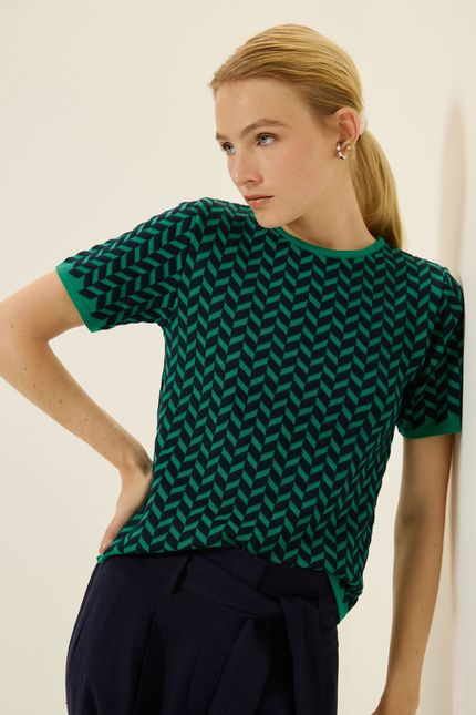 Blusa tricot mc chevron verde classico