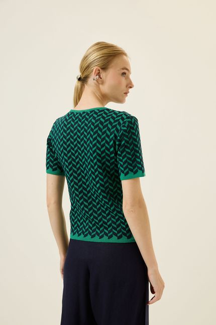 Blusa tricot mc chevron verde classico