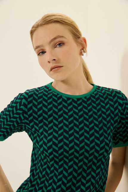 Blusa tricot mc chevron verde classico