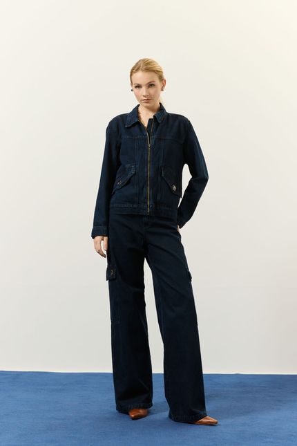 Jaqueta jeans zíper jeans