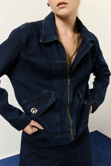 Jaqueta jeans zíper jeans