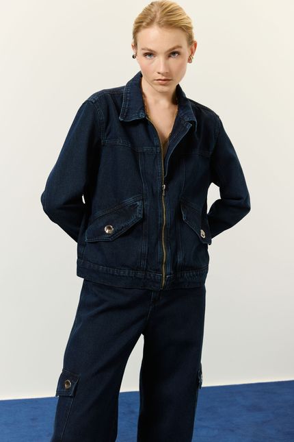 Jaqueta jeans zíper jeans